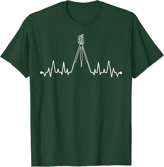 Funny Land Surveyor Gift Cool Surveying Tripod Heartbeat T-Shirt - T-Shirt | Forest