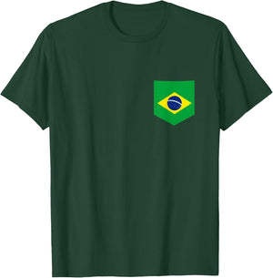 Brazil Flag with Printed Brazilian Flag Pocket T-Shirt - T-Shirt | Forest