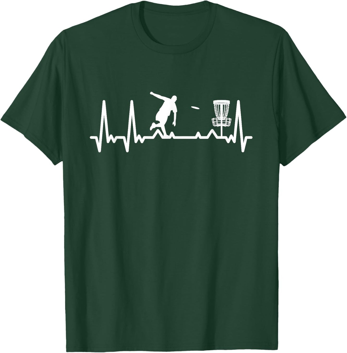Disc Golf Heartbeat Target Basket Golfer Electrocardiogram T-Shirt - T-Shirt | Forest