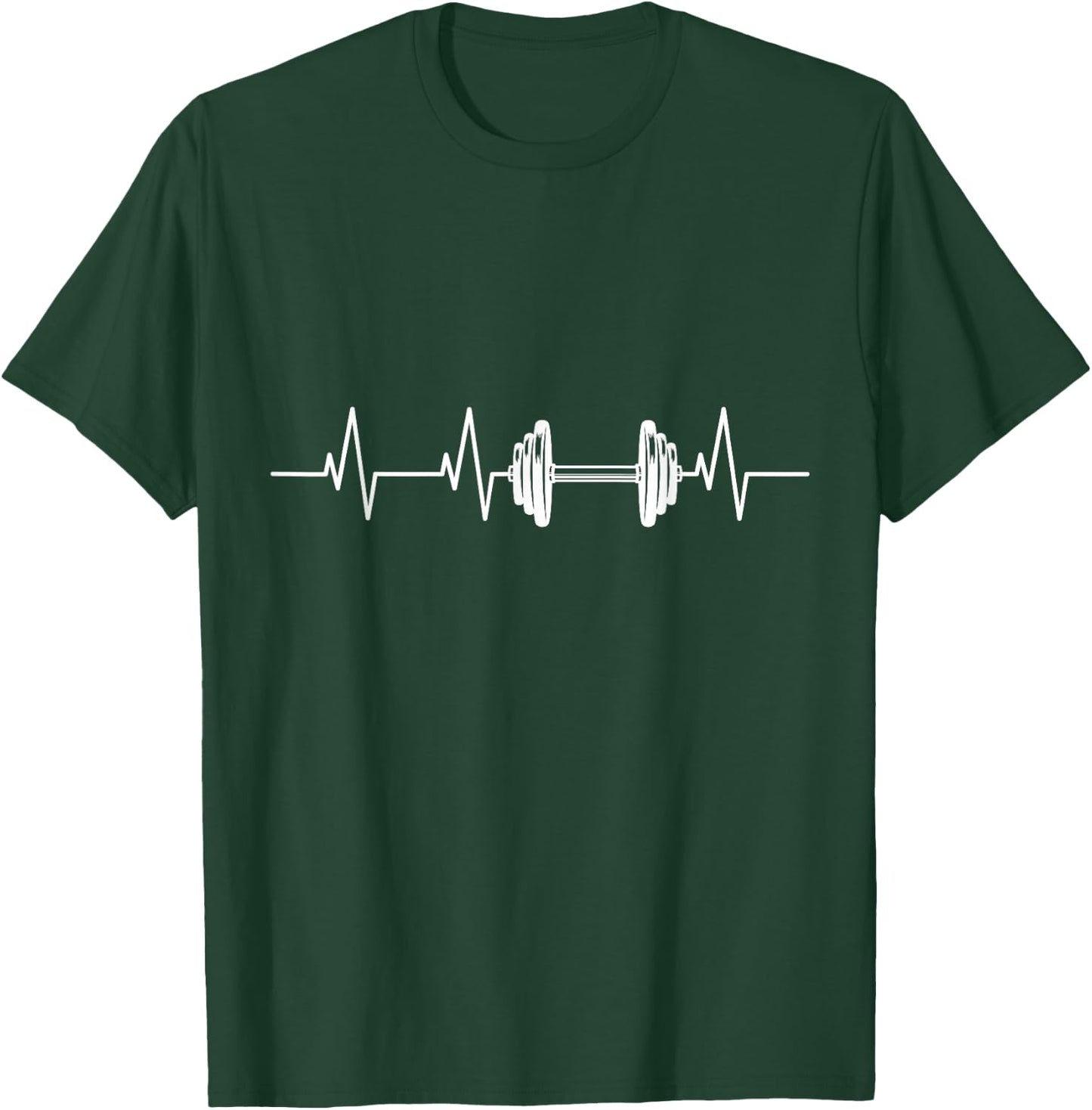 Fitness Heartbeat Dumbbell Heartline Bodybuilding T-Shirt - T-Shirt | Forest