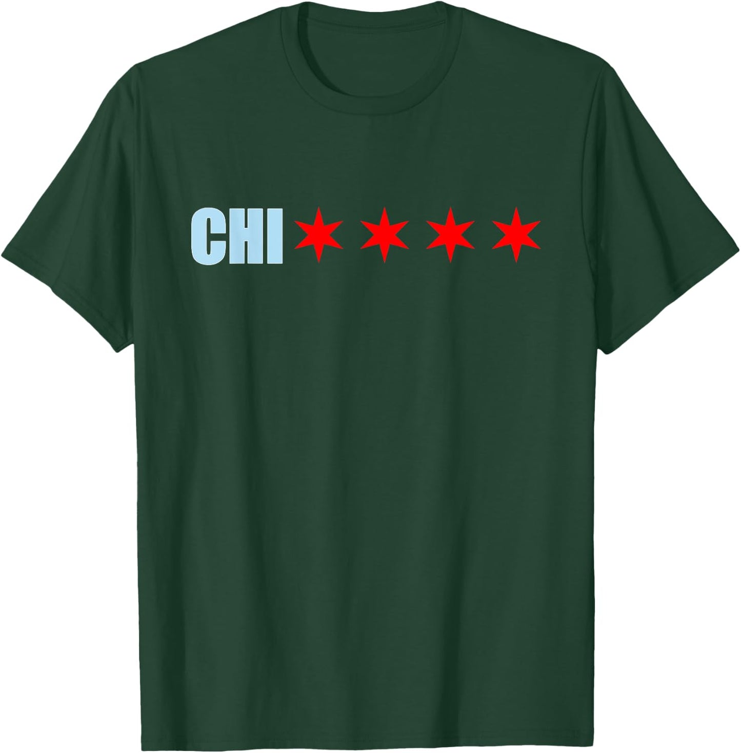 Chicago Chi With 4 Red 6 Cornered Stars Of The Chicago Flag T-Shirt - T-Shirt | Forest