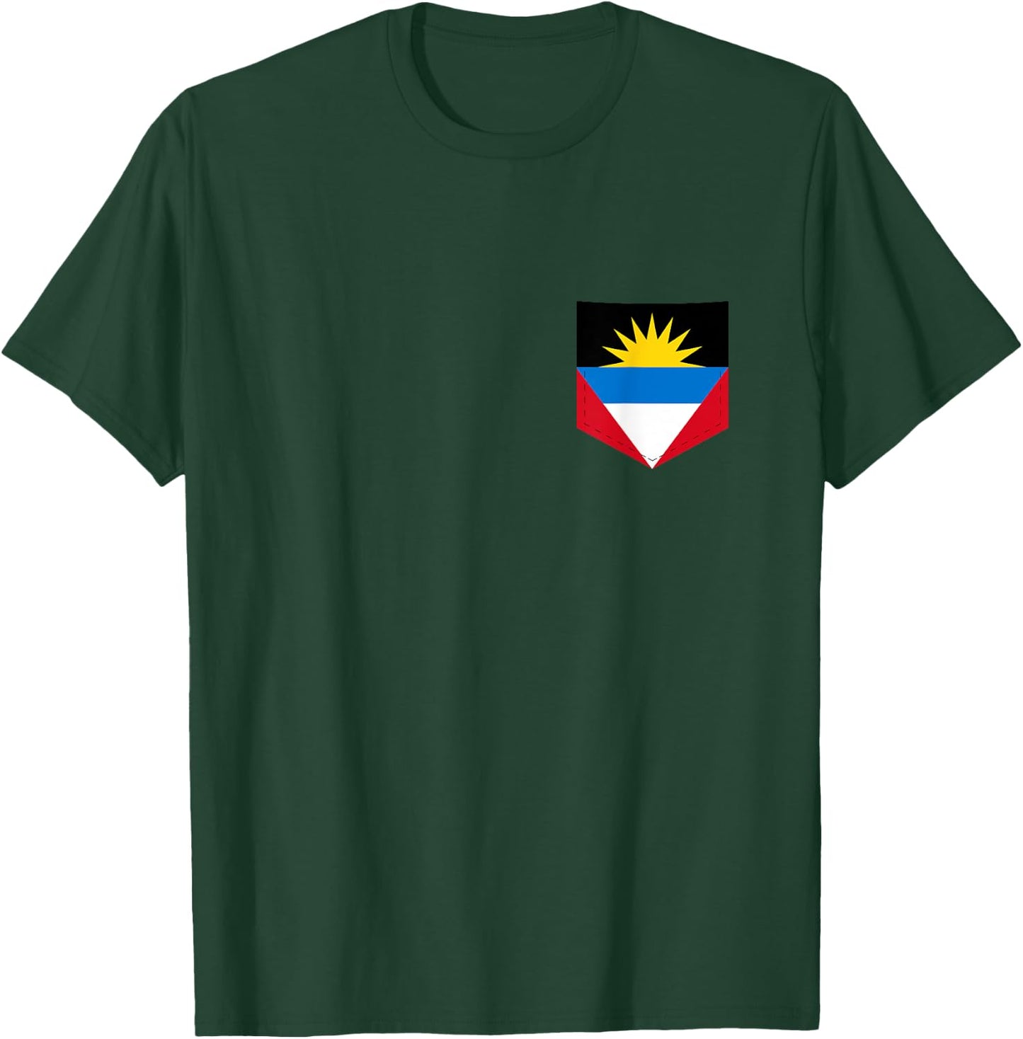 Antigua & Barbuda Flag with Printed Antiguan Flag Pocket T-Shirt - T-Shirt | Forest