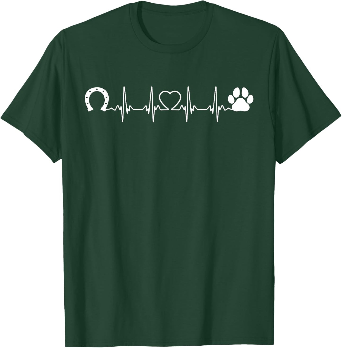 Horseshoe Cat Dog Paw Print Heartbeat Horseback Riding Men Women T-Shirt - T-Shirt | Forest