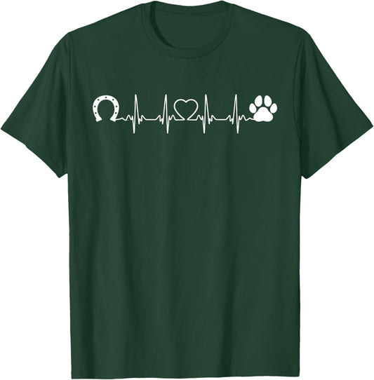 Horseshoe Cat Dog Paw Print Heartbeat Horseback Riding Men Women T-Shirt - T-Shirt | Forest