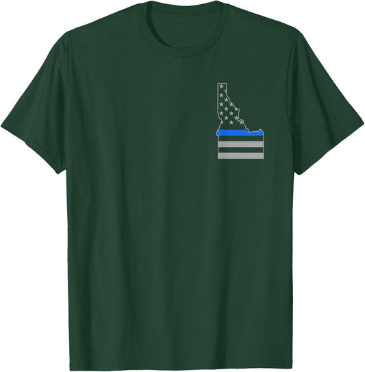 Idaho US Thin Blue Line Flag Police Officer Cop T-Shirt - T-Shirt | Forest