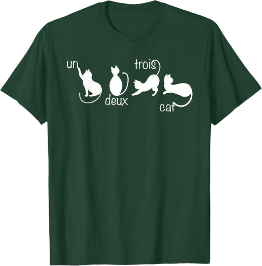Cute Un Deux Trois Cat French Français Teacher Funny Gift Men Women T-Shirt - T-Shirt | Forest