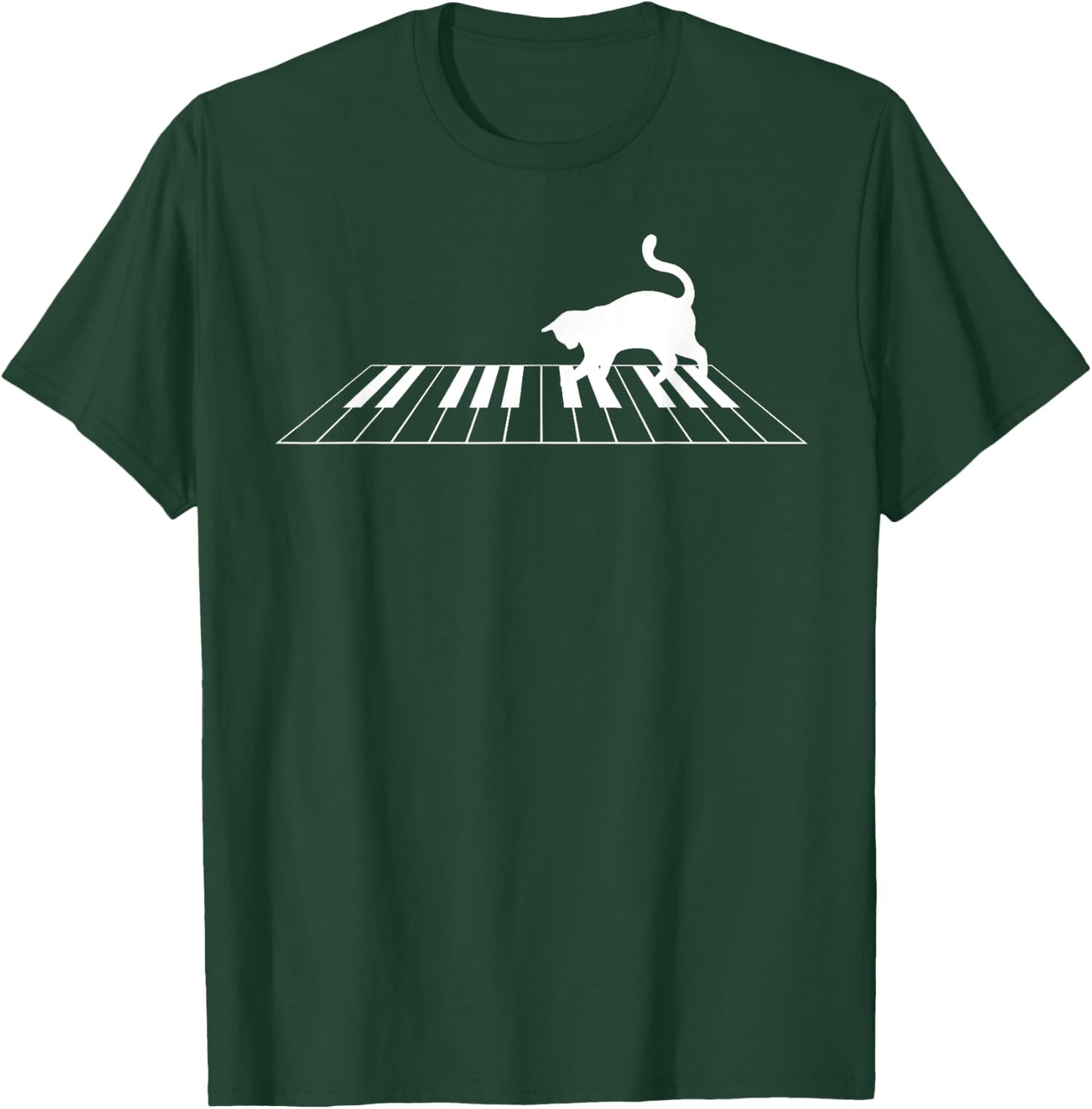 Funny Piano Keys Gift Men Women Cute Cat On Piano Keyboard T-Shirt - T-Shirt | Forest