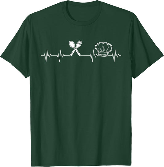Chef Heartbeat Funny Culinary Chef Gift Cooking Lover T-Shirt - T-Shirt | Forest