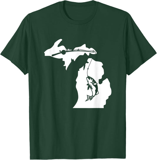 Cute Michigan Fishing Bass Home State Midwest Up North Retro T-Shirt - T-Shirt | Forest