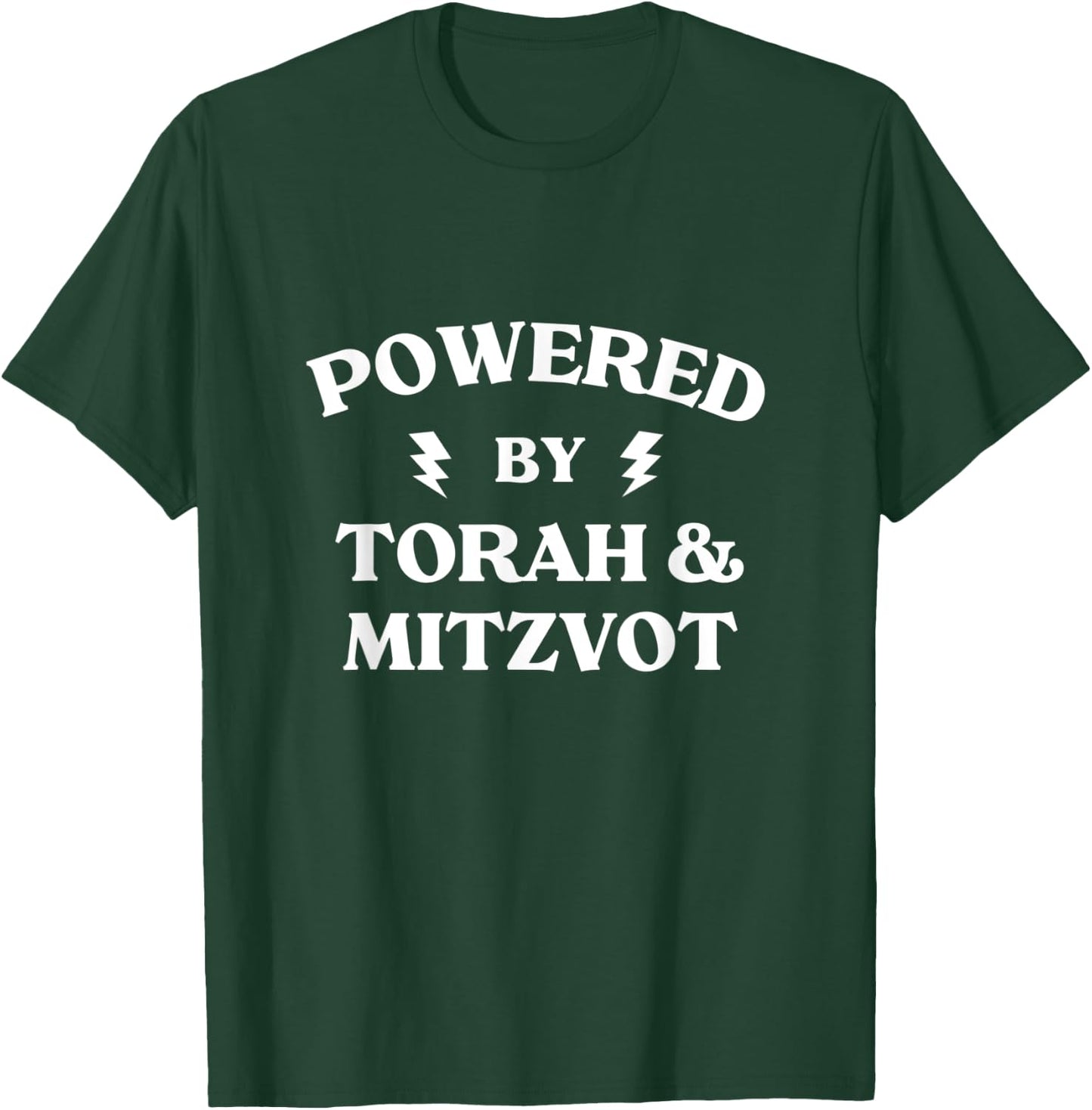 Powered By Torah And Mitzvot Jewish Camp Bar Mitzvah Hebrew T-Shirt - T-Shirt | Forest