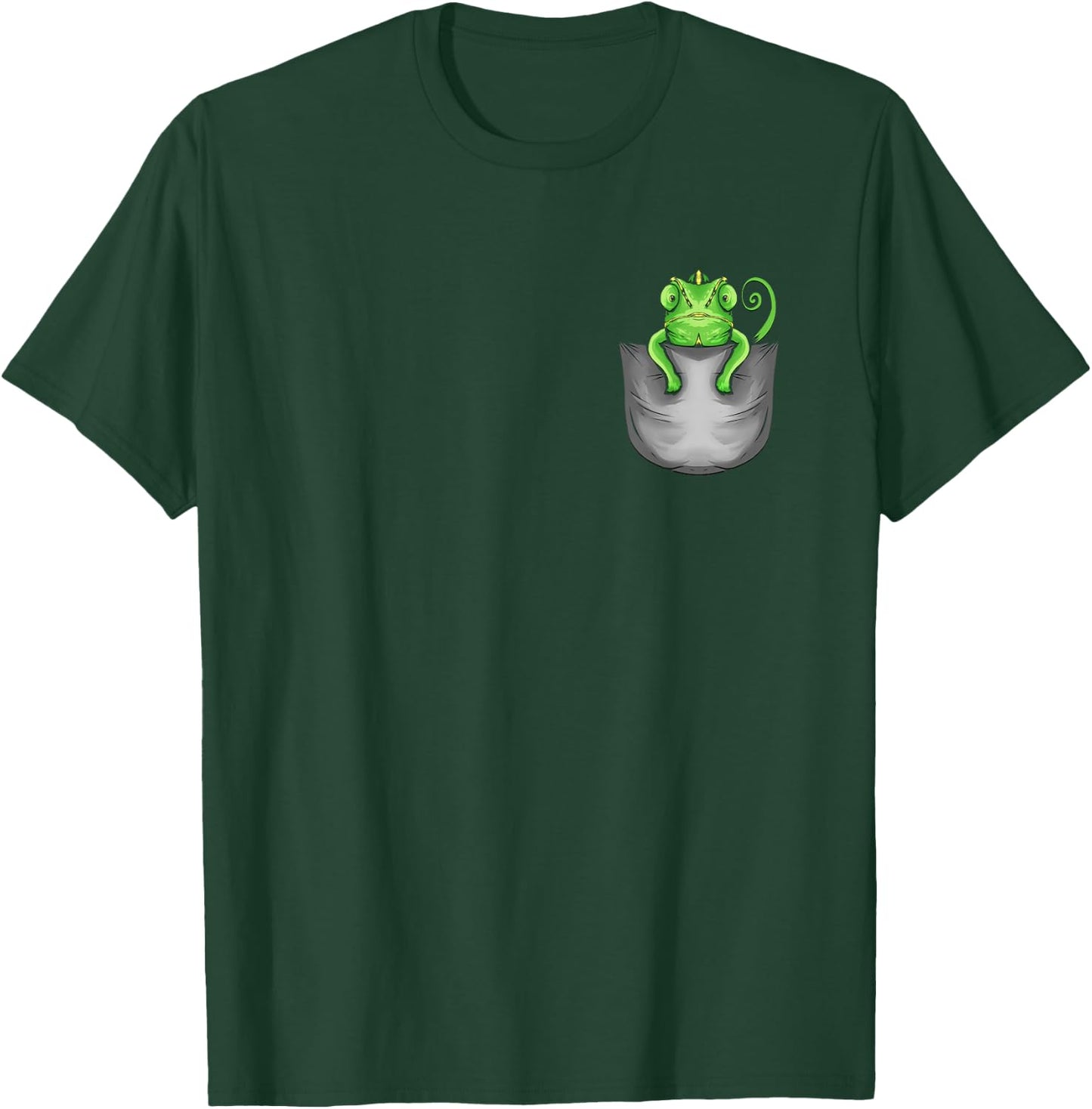 Chameleon Lizard Designs Co -Adults Black Cartoon Chameleon T-Shirt - T-Shirt | Forest