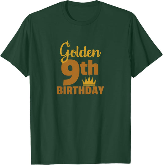 Golden 9th Birthday Nine Year Old Special Occasion T-Shirt - T-Shirt | Forest