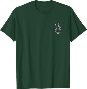 Skeleton Hand Peace Sign Funny Pocket Halloween Peace Lover T-Shirt - T-Shirt | Forest