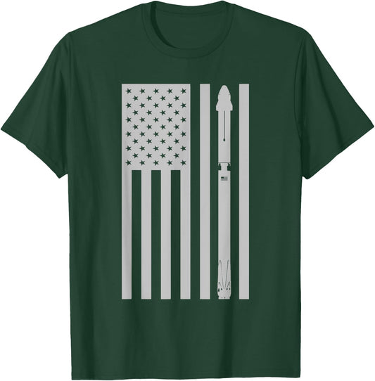 Falcon 9 Rocket with Dragon Crew Capsule Vintage Flag Design T-Shirt - T-Shirt | Forest