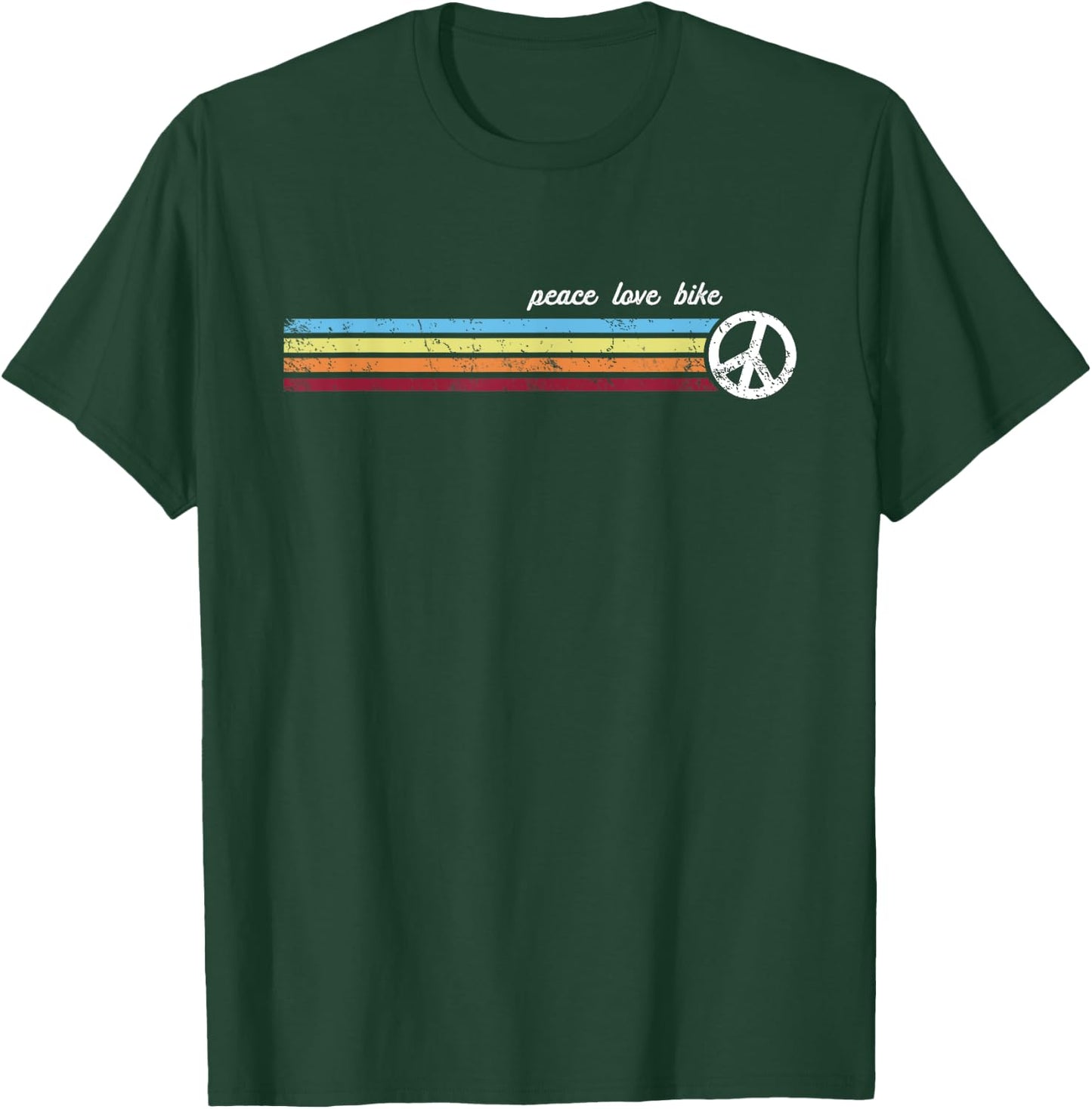Retro Stripes Peace Love Bike T-Shirt - T-Shirt | Forest