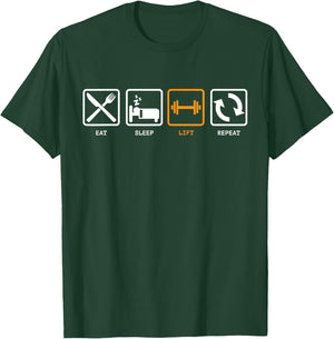 Stupid Eat, Sleep, Lift, Repeat! -Adults Blue T-Shirt - T-Shirt | Forest