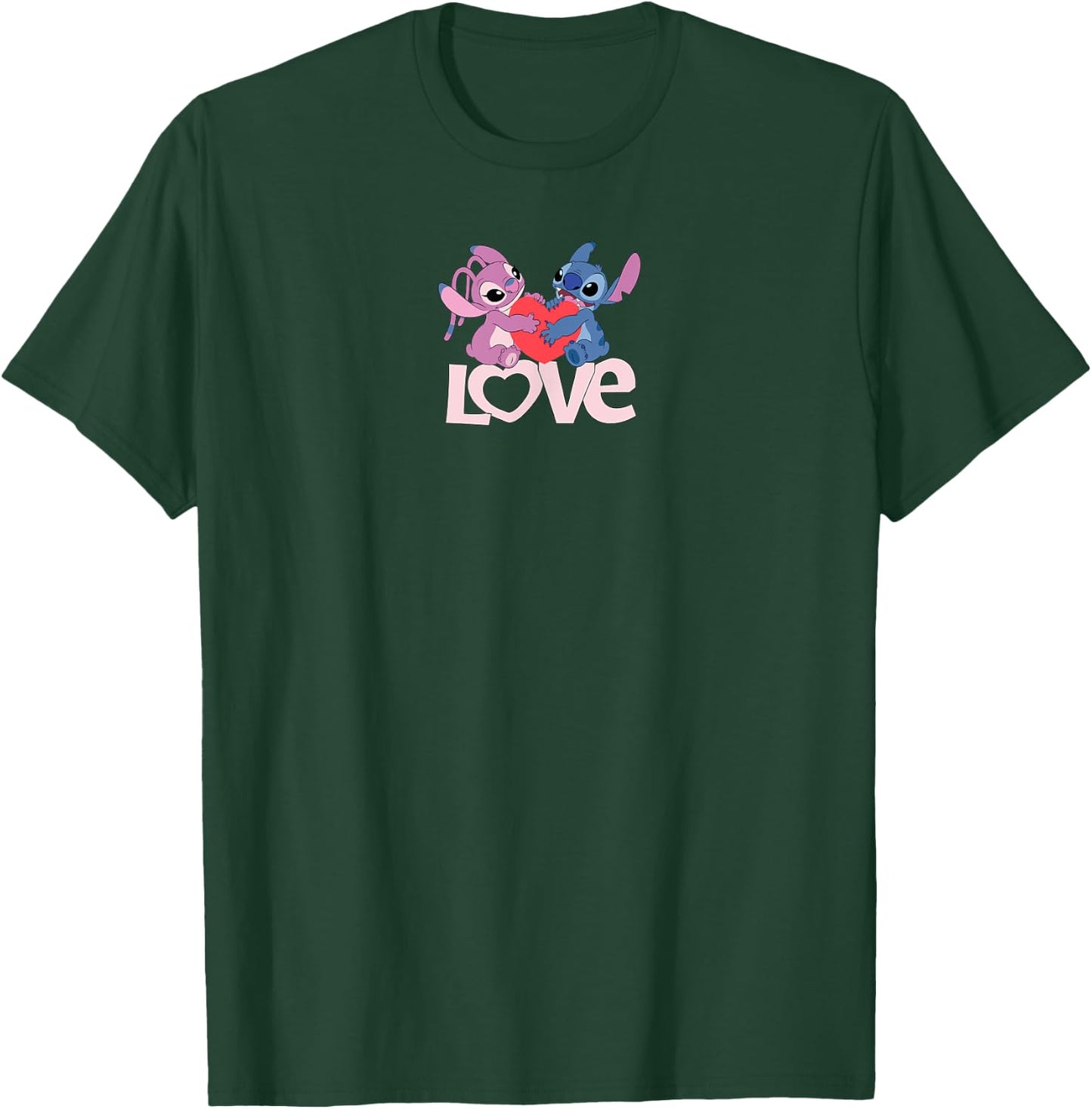 Amazon Essentials Stitch and Angel Love Valentine's Day T-Shirt - T-Shirt | Forest