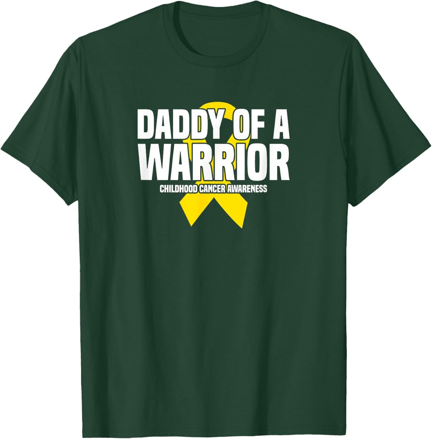 Daddy of a Warrior Yellow Ribbon Childhood Cancer Awareness T-Shirt - T-Shirt | Forest