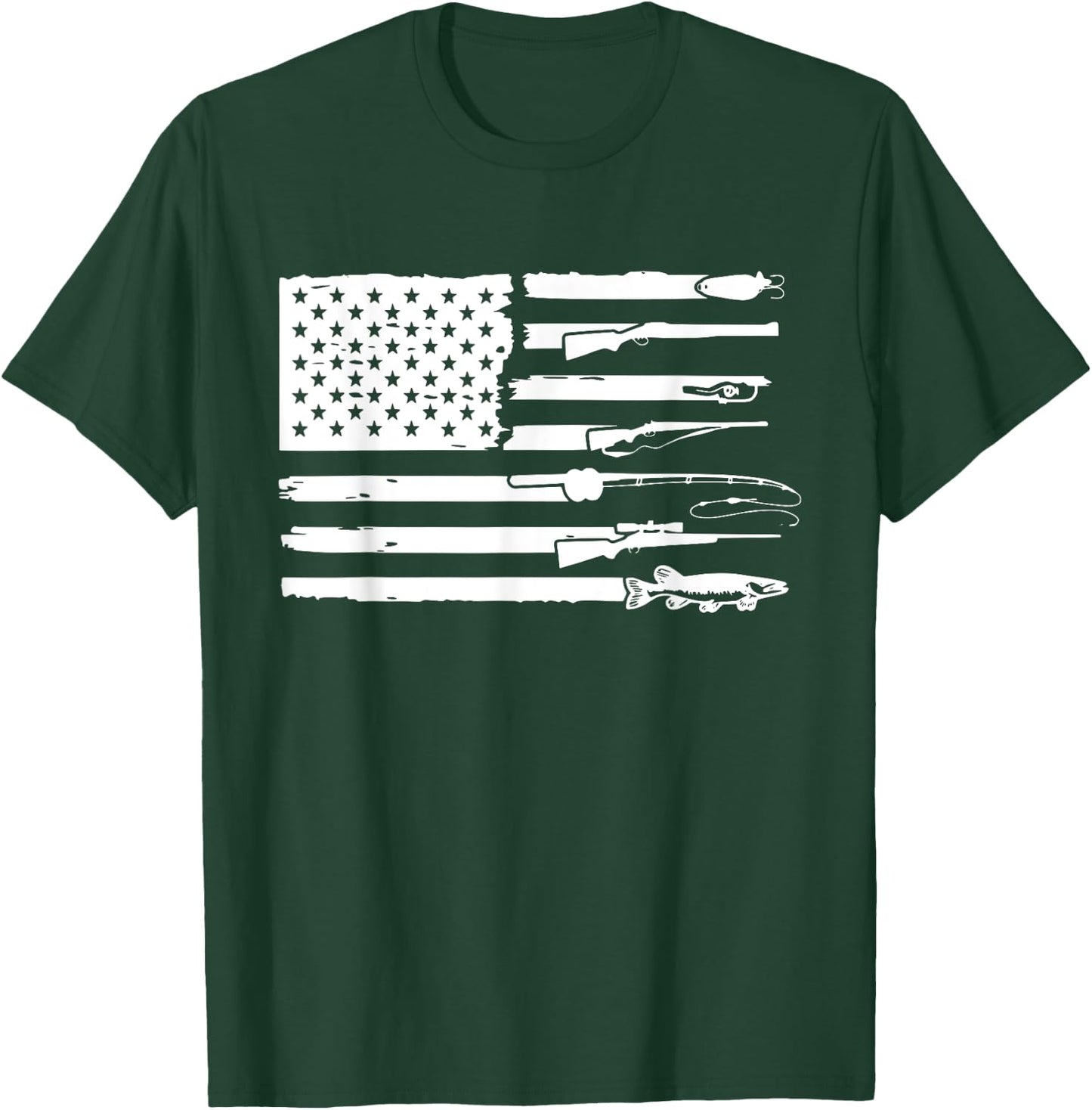 Hunting and Fishing Flag Hunter Fisher Gift T-Shirt - T-Shirt | Forest