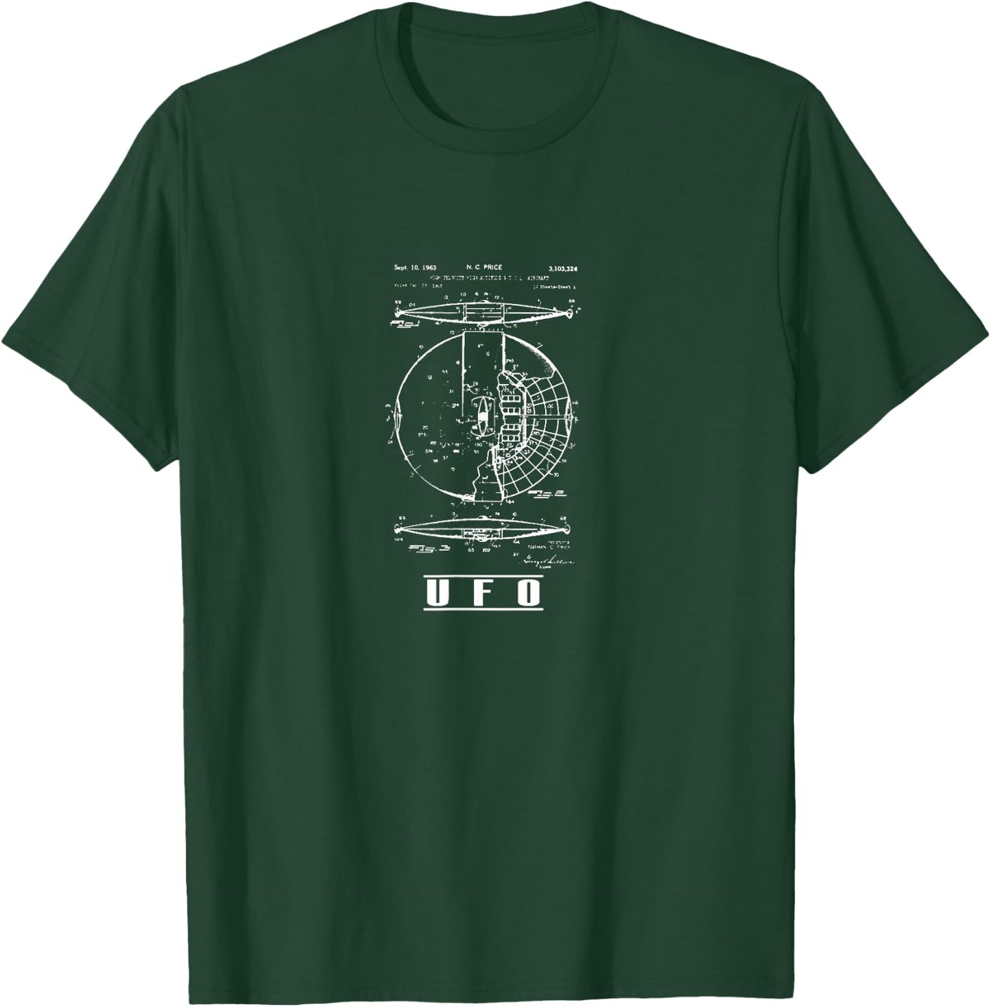 Alien UFO Ship Blueprint T-Shirt - T-Shirt | Forest