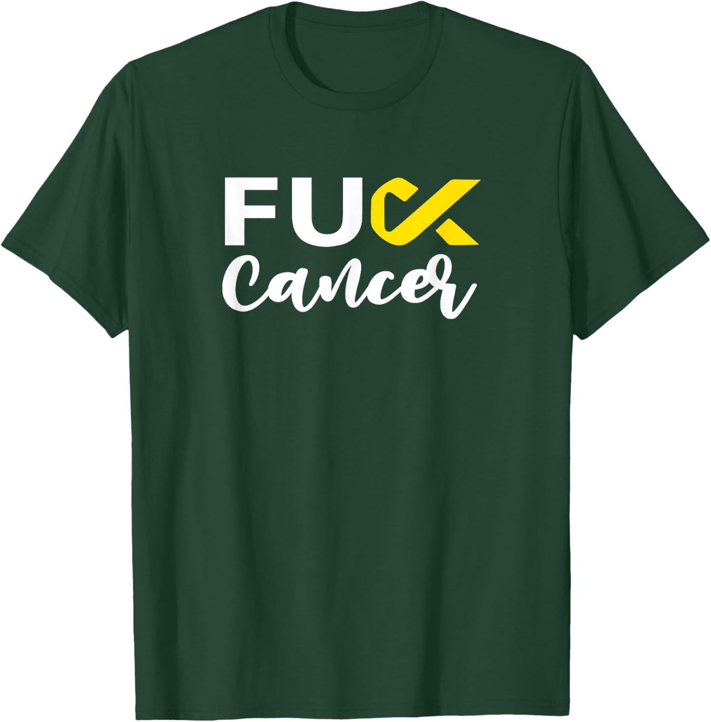 Cursive Fuck Childhood Cancer Yellow Ribbon Cancer T-Shirt - T-Shirt | Forest