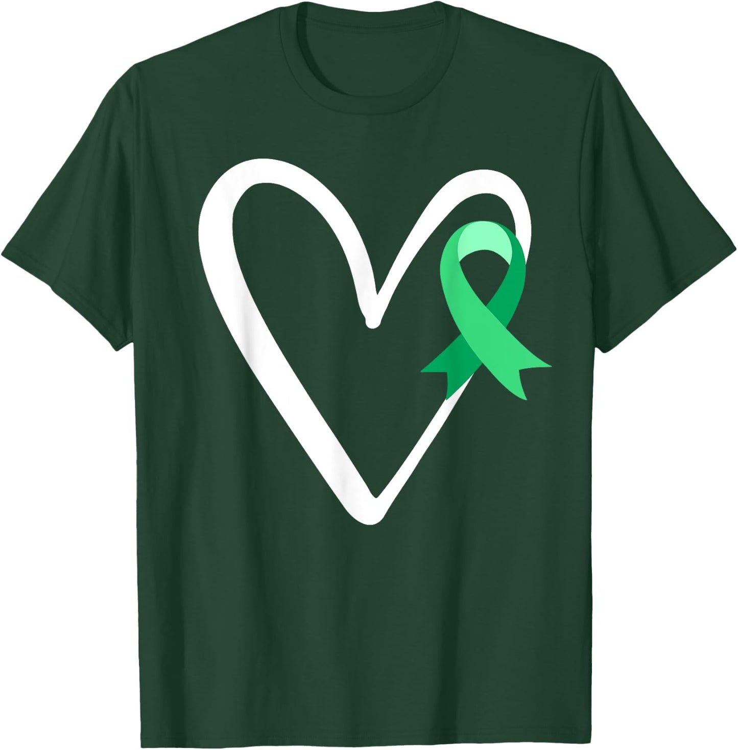 Heart Liver Cancer Awareness Green Ribbon Warrior T-Shirt - T-Shirt | Forest