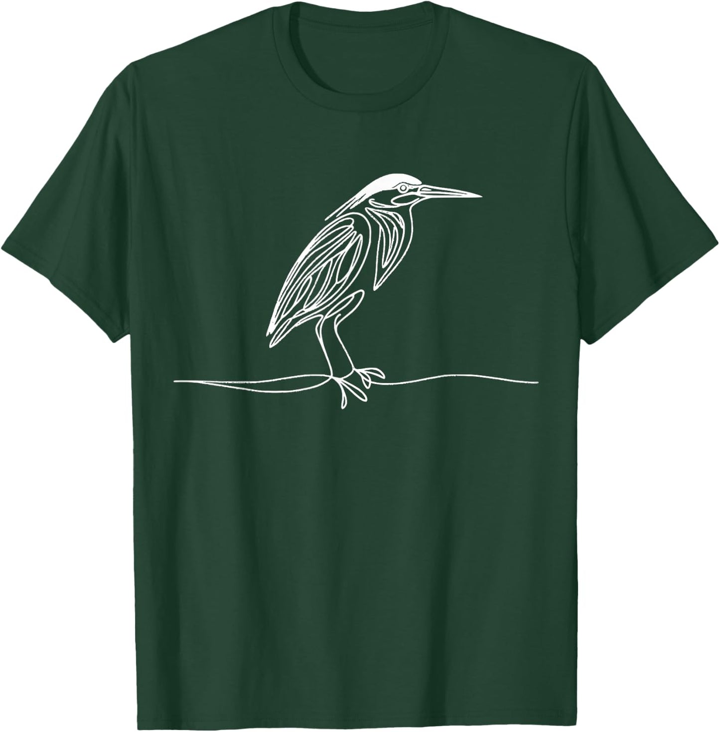 Line Art Bird Ornithologist Green Heron T-Shirt - T-Shirt | Forest