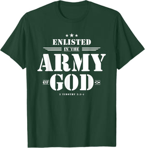 Faith Everywear Christian with Bible Verses, Scriptures, God's Army Design - Green, -Adult, Short Sleeve, Classic Fit, Small T-Shirt - T-Shirt | Forest