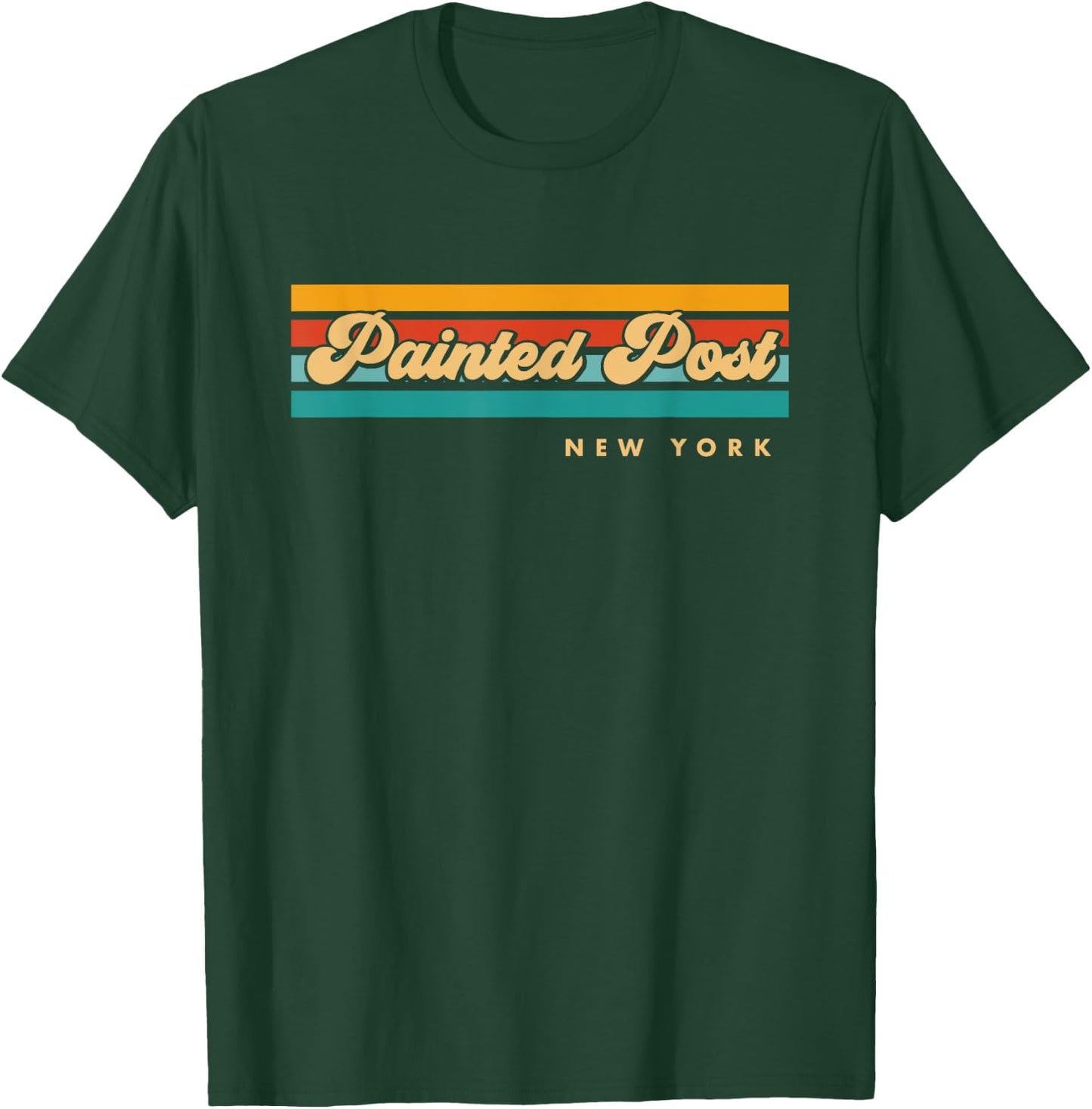 Vintage Sunset Stripes Painted Post, New York T-Shirt - T-Shirt | Forest