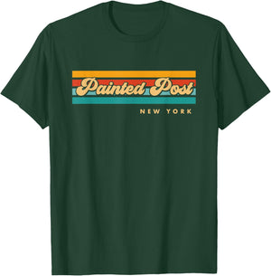 Vintage Sunset Stripes Painted Post, New York T-Shirt - T-Shirt | Forest