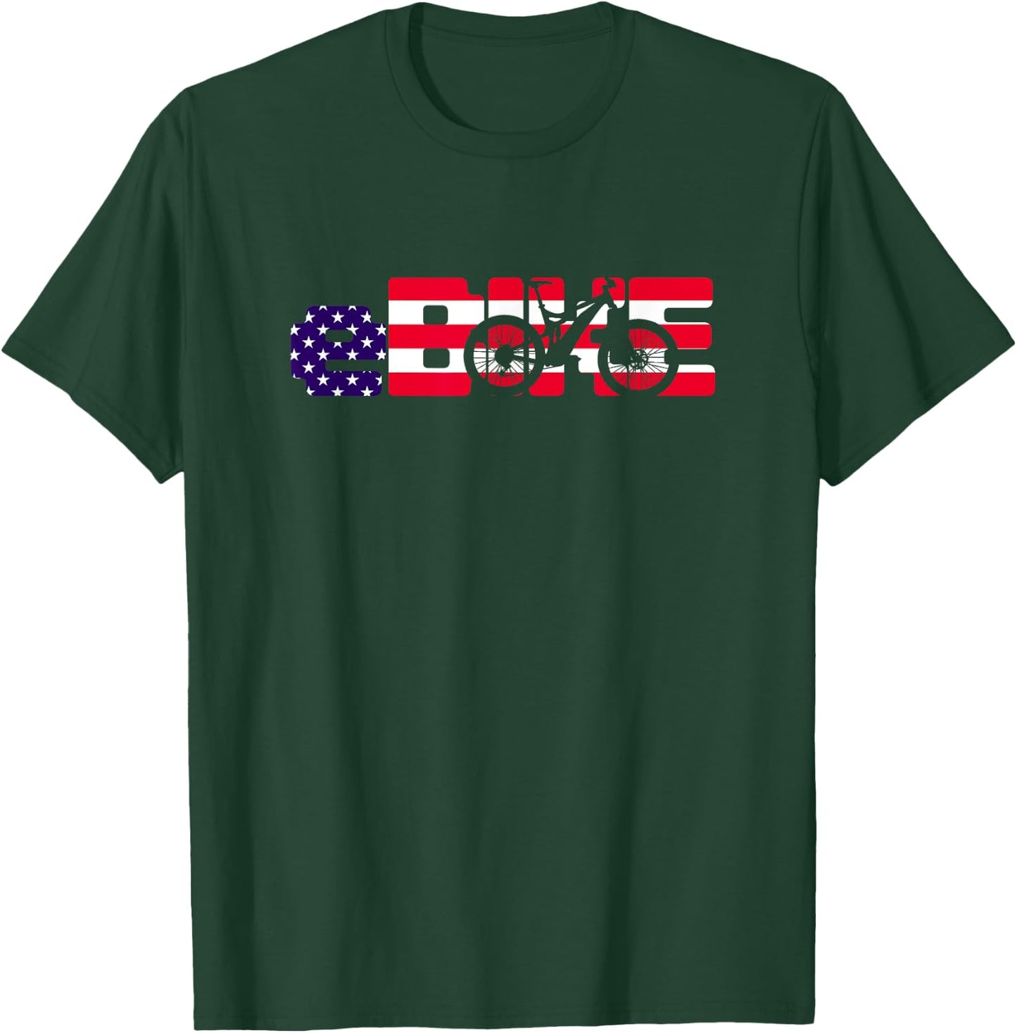 Ebike American Flag Design E-Bike USA T-Shirt - T-Shirt | Forest