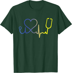 Heartbeat Down Syndrome Awareness Nurse Heart T-Shirt - T-Shirt | Forest