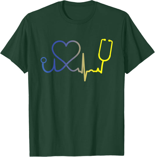 Heartbeat Down Syndrome Awareness Nurse Heart T-Shirt - T-Shirt | Forest