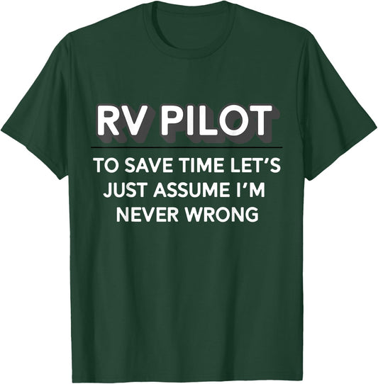 Retro RV Pilot Shirt Perfect For Couples Camping Motorhome T-Shirt - T-Shirt | Forest