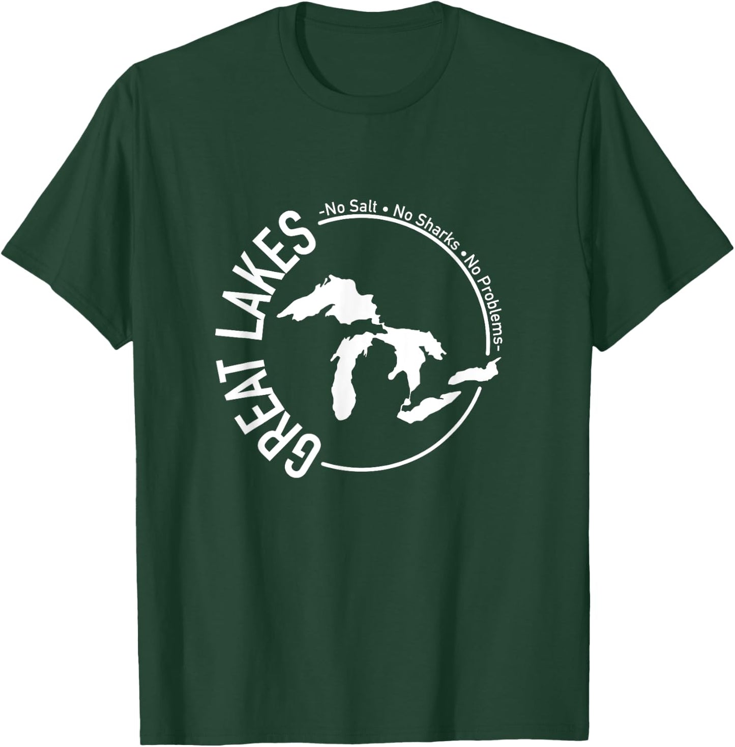 No Salt No Sharks No Problems Great Lakes White Circle T-Shirt - T-Shirt | Forest