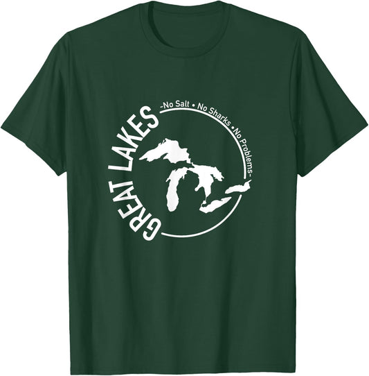 No Salt No Sharks No Problems Great Lakes White Circle T-Shirt - T-Shirt | Forest