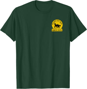 Front Pocket Logo ONLY Black Cat Bar “Black Cat’s” T-Shirt - T-Shirt | Forest
