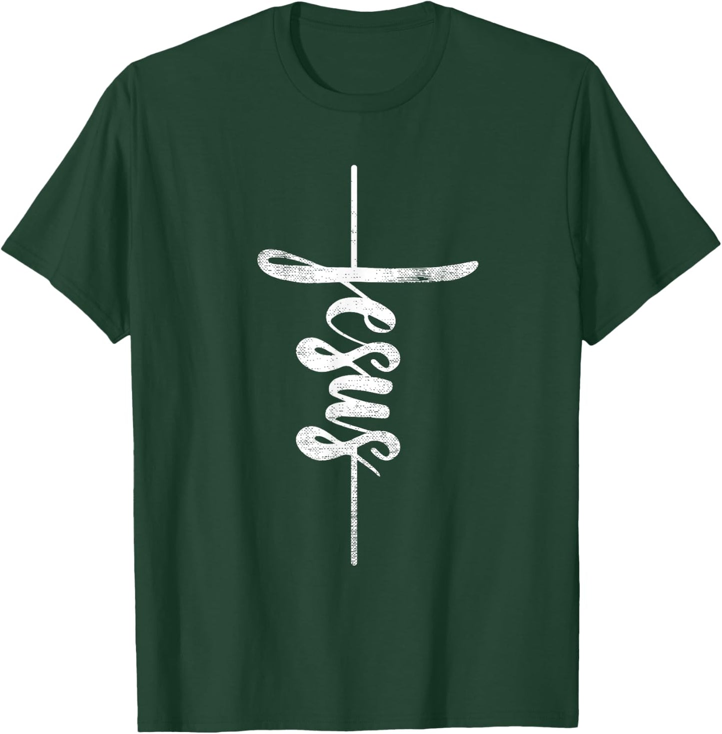 Jesus Christian Cross Art Cursive Inspiring Gift Men Women T-Shirt - T-Shirt | Forest