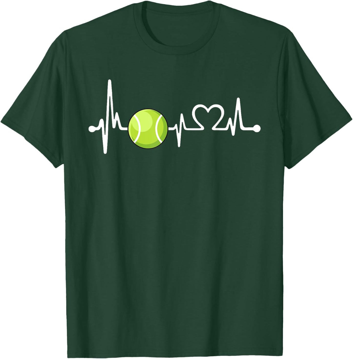 Funny Tennis Coach & Player Gift | Love Tennis Heartbeat T-Shirt - T-Shirt | Forest