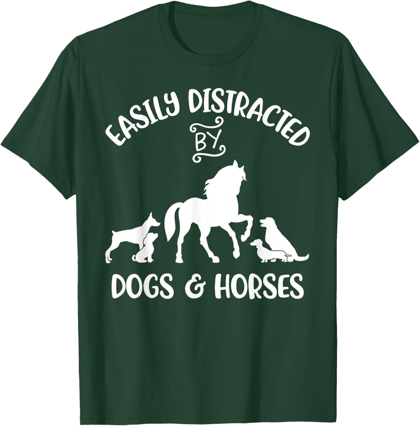 Easily Distracted By Dogs and Horses Women Kids Horse Girl T-Shirt - T-Shirt | Forest