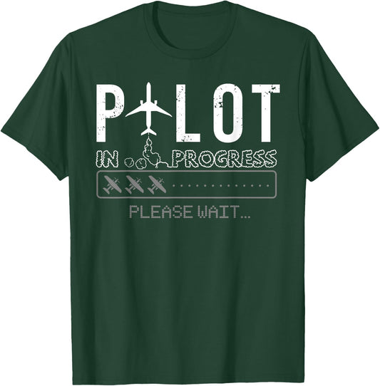 Pilot In Progress Funny Future Pilot Aviation Airplane Gift T-Shirt - T-Shirt | Forest
