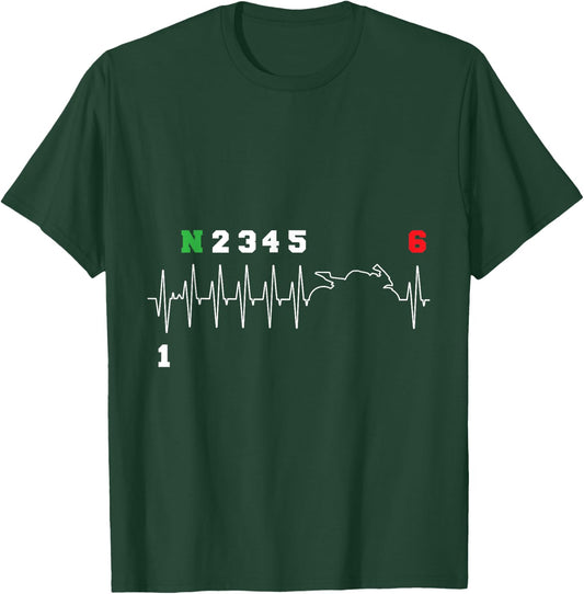 Motorcyclist Heartbeat ECG Motorcycle Bike Gearshift Biker T-Shirt - T-Shirt | Forest