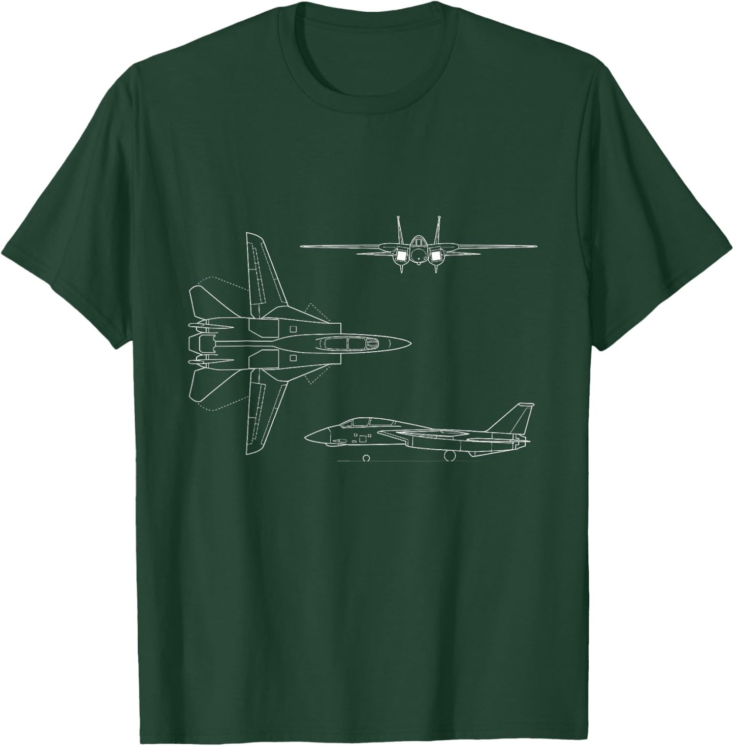 F14 Tomcat Navy Fighter Jet Diagram Blueprint Sketch T-Shirt - T-Shirt | Forest