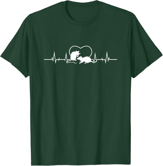 Cute Rat Lover Mouse Rodent Animals Owner Heartbeat T-Shirt - T-Shirt | Forest