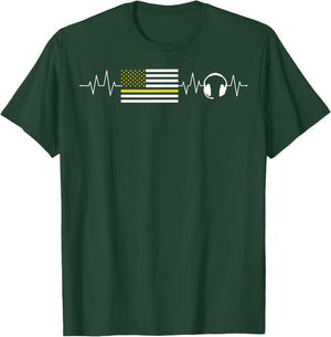 Heartbeat 911 Dispatcher Thin Yellow Line Emergency US Flag T-Shirt - T-Shirt | Forest
