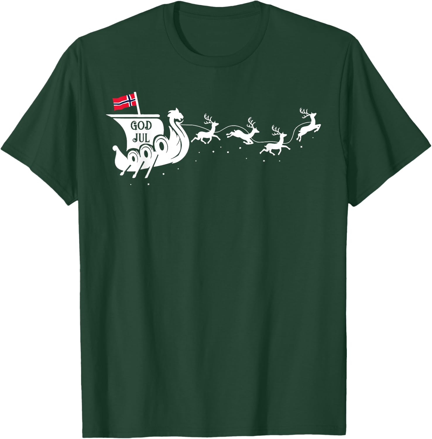 God Jul Viking Ship Sleigh T-Shirt - T-Shirt | Forest