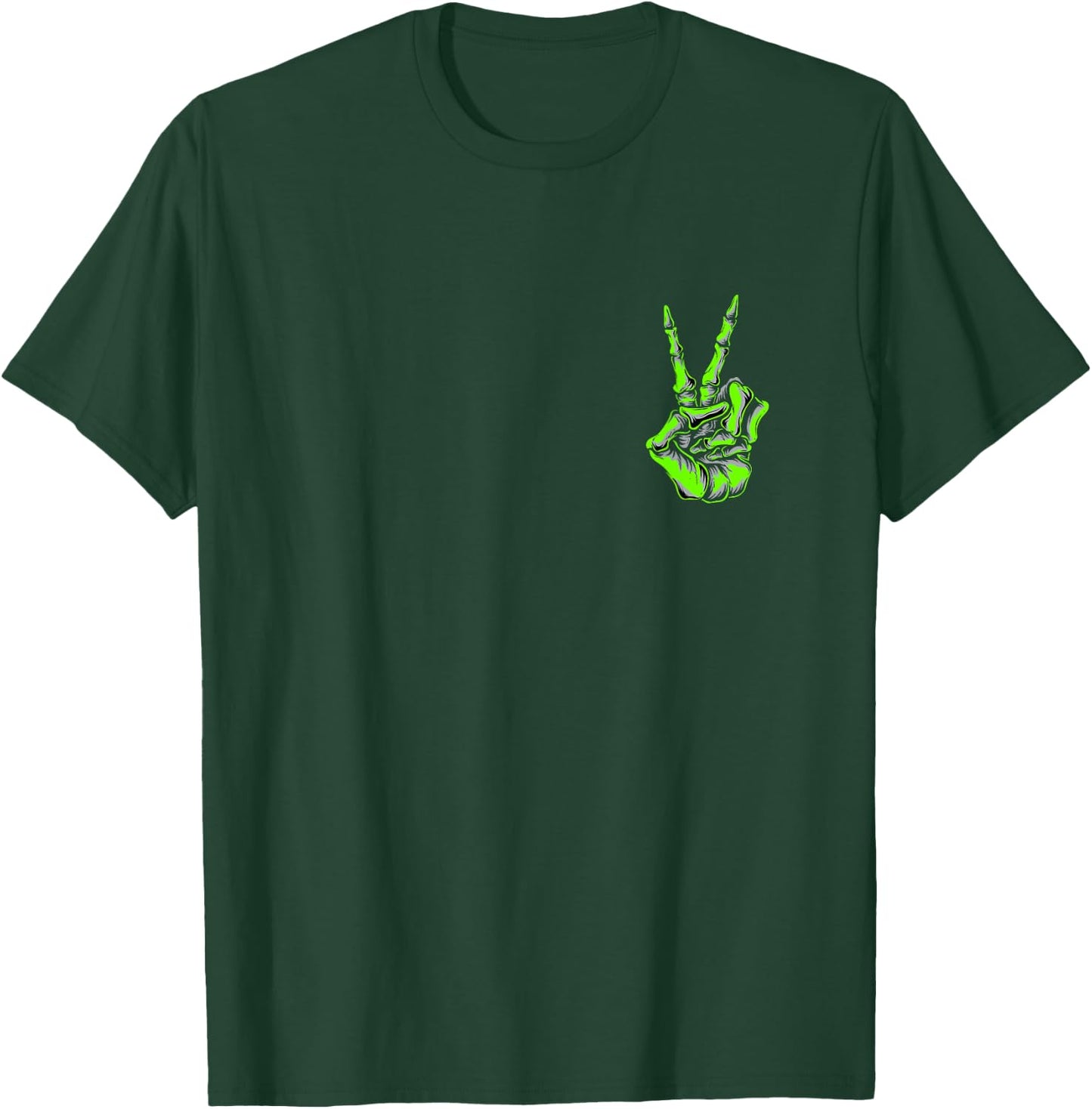 Green Skeleton Peace Sign Green Color Graphic T-Shirt - T-Shirt | Forest