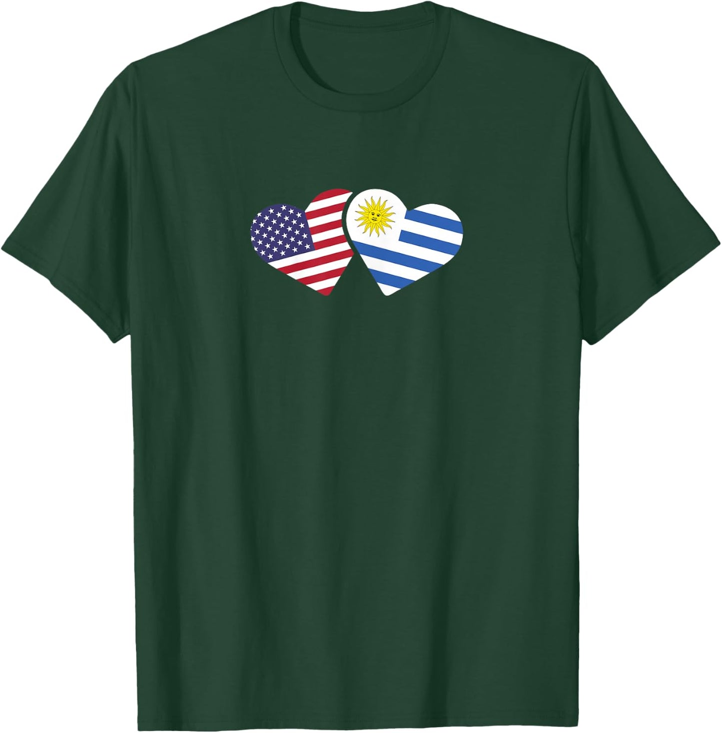 USA Uruguay Flag T Shirt Hearts Uruguayan American Love Gift T-Shirt - T-Shirt | Forest