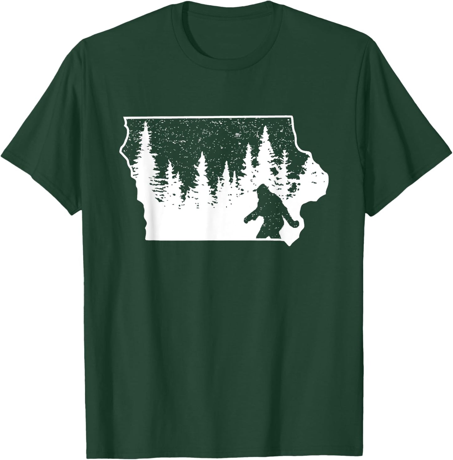Bigfoot Iowa Pride Funny Sasquatch Love Iowa Map Distressed T-Shirt - T-Shirt | Forest