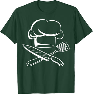 Chef Hat Chief Cook Apparel -Adults Black Cotton 60% Polyester 40% Modern Cartoon Small T-Shirt - T-Shirt | Forest